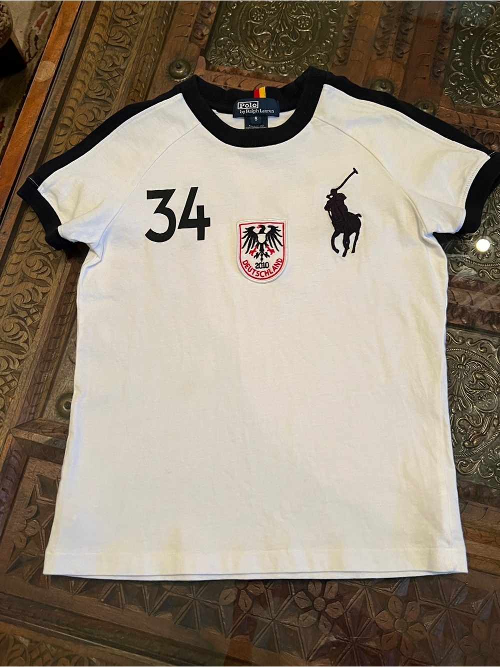 Boys Ralph Lauren Polo Tee -Big Pony Sz 5 - 2010 Deutschland Patch